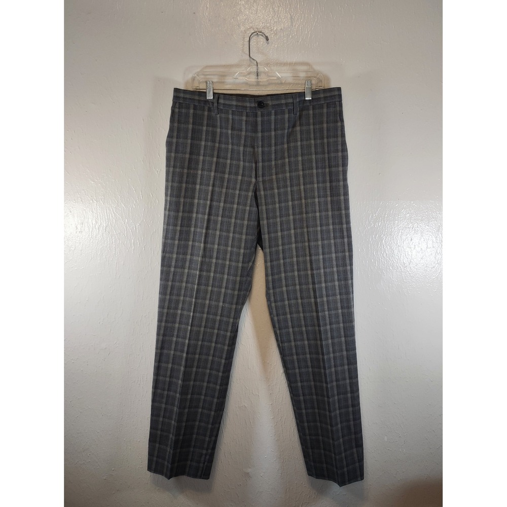 Etro Gray Plaid Flat Front Men's Slacks 36/32 Made in Italy